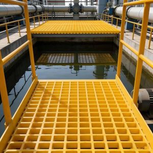 گریتینگ ضد لغزش FRP/GRP در اطراف و بالای مخازن مایعات صنعتی
